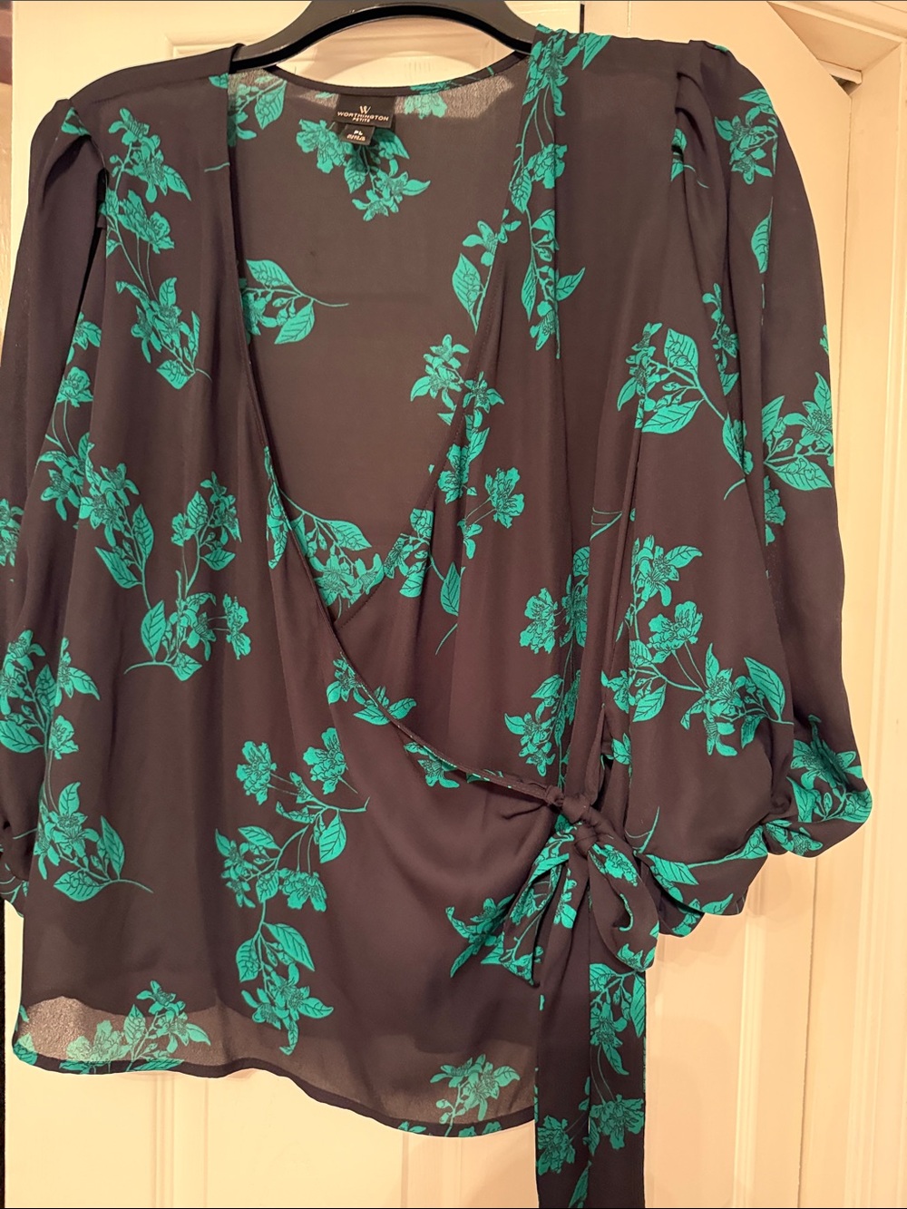 Worthington Black Top with Teal Floral Wrap